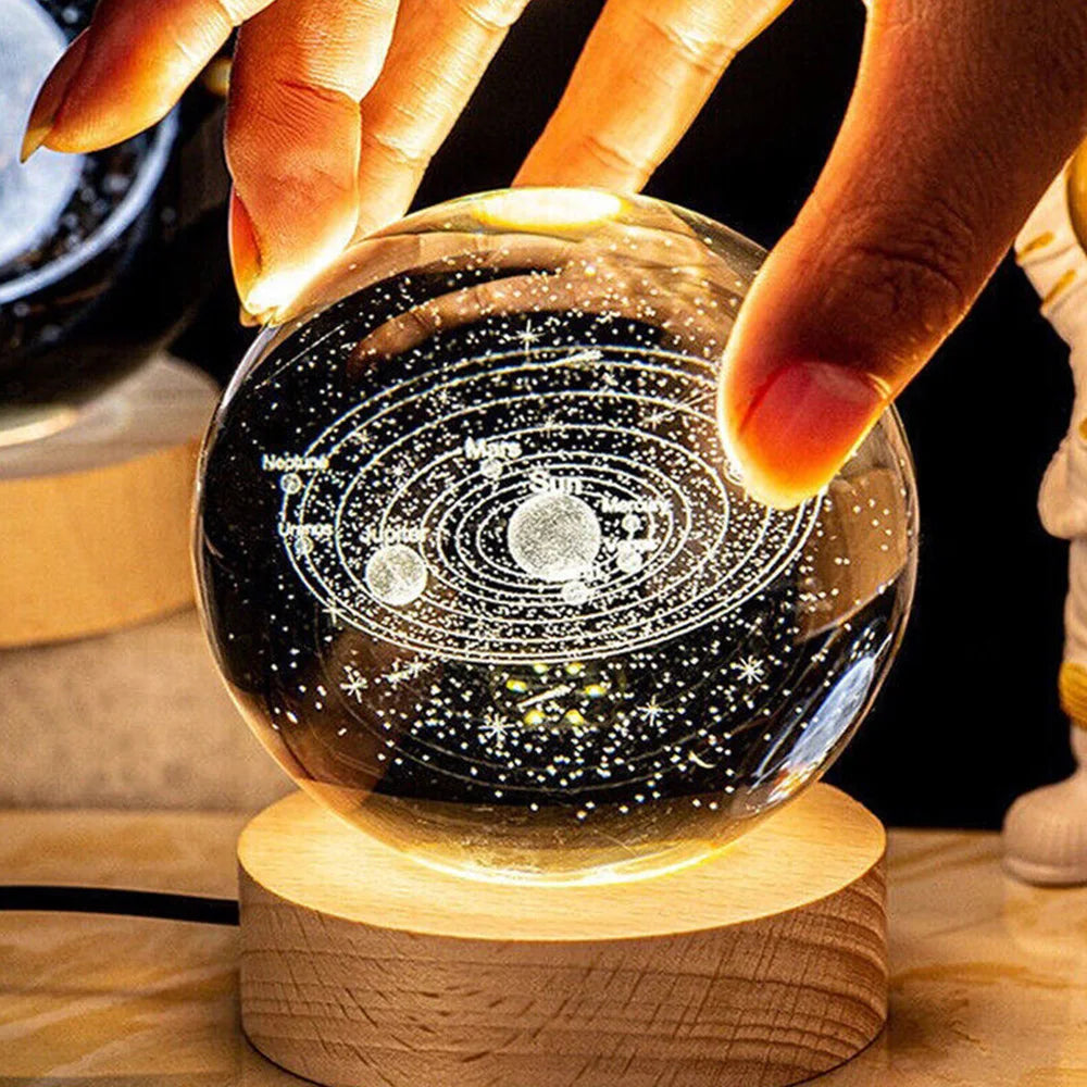 3D Crystal Ball Night Light Glowing Planetary Galaxy Astronaut Table Lamp USB Powered Bedside Light Desktop Decor Christmas Gift